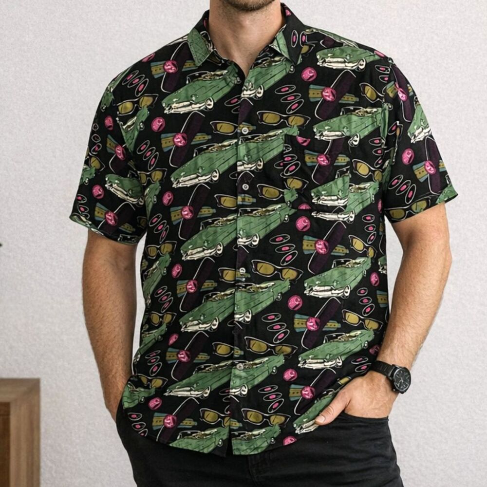Review by Baxter Retro Car Bowling Shirt Rockabilly Vinyl Print Black M